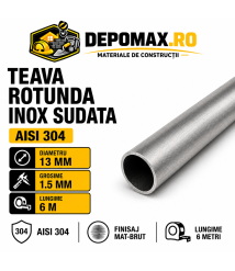 Teava rotunda inox sudata AISI 304, 13 x 1.5 mm, 6 metri Teava rotunda inox sudata AISI 304, 13 x 1.5 mm, 6 metri